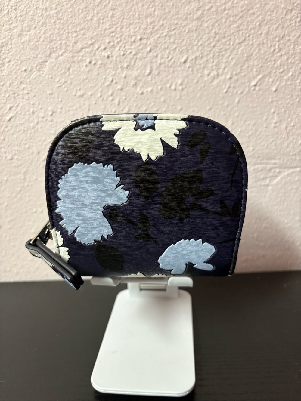 Floral Navy Accordion Zip Wallet Coin Purse Card Holder Compact Wallet